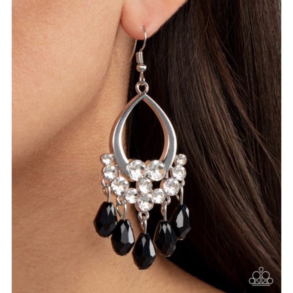 Glamorous Silver and Black Teardrop Earrings